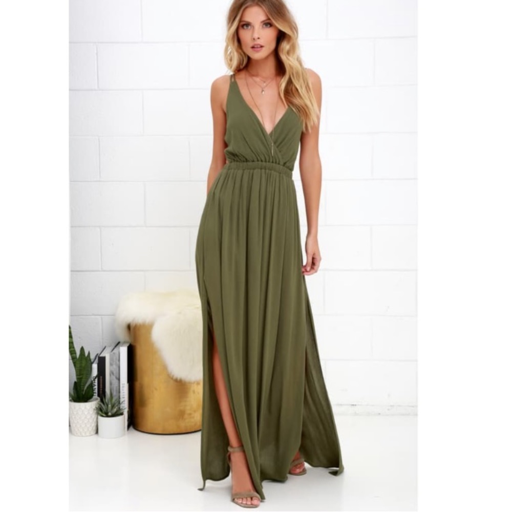 Lulu’s Lost in Paradise Olive Green Maxi Dress